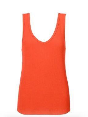 CAbi Bright Coral Ribbed V-Neck Tank